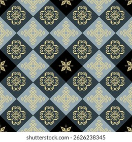 Geometric Diamond Pattern with Ornamental Squares