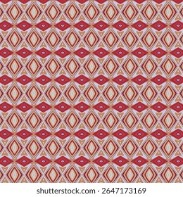 Padrão de diamante geométrico em tons de vermelho vivo, laranja e creme. Projeto de arte abstrata retrorinspirado ideal para têxteis, fundos ou projetos digitais.