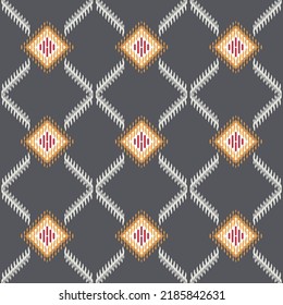 Geometric Diamond seamless kilim ikat pattern with grunge texture. ikat Aztec background tribal art Africa, Folk embroidery, Indian, Scandinavian, Gypsy, Mexican, African rug, wallpaper.