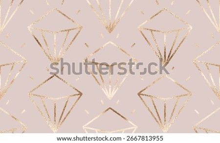 Geometric diamond seamless pattern with gold striped crystal ornament.