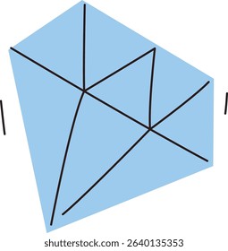 Geometric diamond shape with intersecting lines in a modern art style. Abstract facets create a dynamic, angular appearance. Cartoon vector illustration.