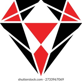 Geometric diamond shape with red black and white facets