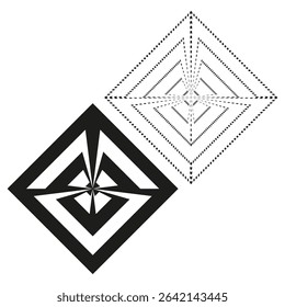 Geometric diamond shapes. Black white pattern. Abstract layered rhombus. Vector optical illusion.
