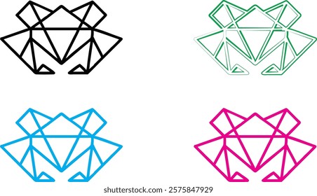 Geometric diamond shapes, minimalist line art, colorful outlines, simple gem designs, flat vector style, multiple variations, black white and neon colors, abstract jewel icons, clean modern aesthetic,