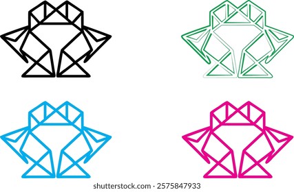 Geometric diamond shapes, minimalist line art, colorful outlines, simple gem designs, flat vector style, multiple variations, black white and neon colors, abstract jewel icons, clean modern aesthetic,