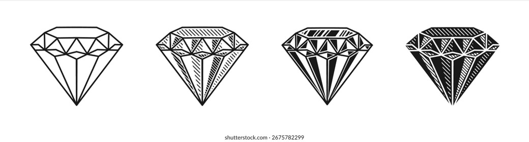 Geometric Diamond Vector Illustrations in Black and White