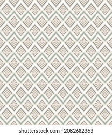 Geometric diamond vector pattern. Green, grey, and beige color rhombus pattern.