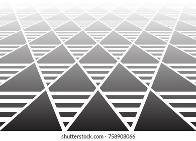 Patrón de diamantes geométricos y triángulos. Vista de perspectiva decreciente. Fondo texturado. Arte vectorial.