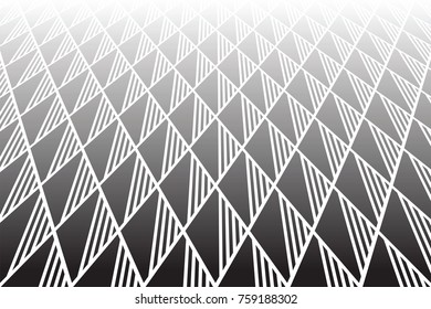 Geometric diamonds and triangles pattern. Diminishing  perspective view. Textured background. Vector art.