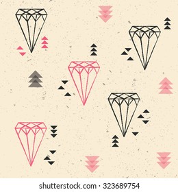 Geometric diamonds and triangles seamless pattern, vector illustration
