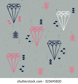 Geometric diamonds and triangles seamless pattern, vector illustration