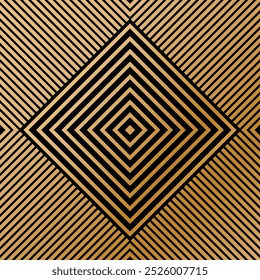 Geometric Diamond-shaped Pattern With Bold Gold Lines On Black Background, Modern Optical Design