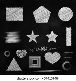 Geometric different shape in scribble. Abstract vector shapes on blackboard