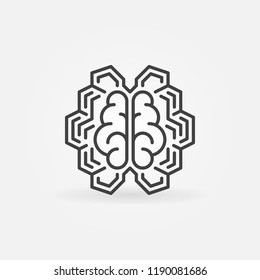 Geometric digital brain line icon. Vector artificial intelligence cyberbrain concept sign