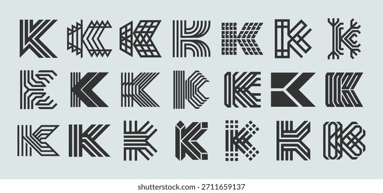 Conjunto de logotipo de letra K de línea plana digital geométrica