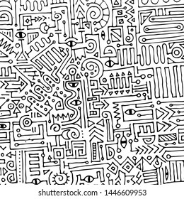 Geometric digital lines and dots. Doodle network connection pattern. Cell abstraction vector illustration for print and web design