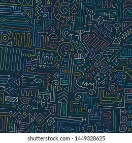 Geometric digital lines and dots. Doodle network connection pattern. Cell abstraction vector illustration for print and web design