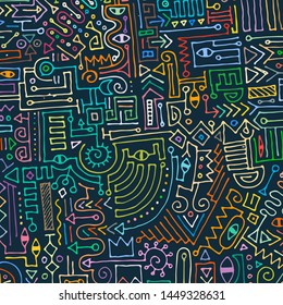 Geometric digital lines and dots. Doodle network connection pattern. Cell abstraction vector illustration for print and web design