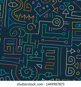 Geometric digital lines and dots. Doodle network connection pattern. Cell abstraction vector illustration for print and web design