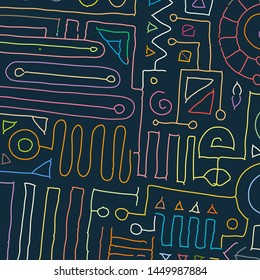 Geometric digital lines and dots. Doodle network connection pattern. Cell abstraction vector illustration for print and web design