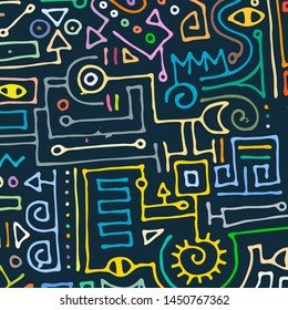 Geometric digital lines and dots. Doodle network connection pattern. Cell abstraction vector illustration for print and web design