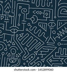 Geometric digital lines and dots. Doodle network connection pattern. Cell abstraction vector illustration for print and web design