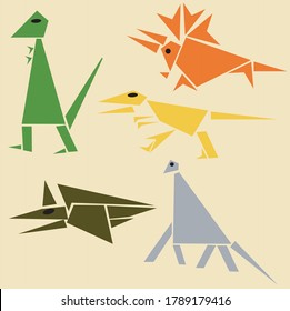 Geometric dinosaur pattern with T-Rex, Triceratops, Velociraptor, Pterodactyl, and Brachiosaurus for T-shirts, textiles, wrapping paper and web design.