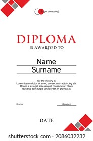 Geometric diploma template with patterns of squares. Diploma of the winner of sports, scientific and educational competitions.