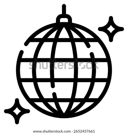 A geometric disco ball with reflective facets and circular pattern.