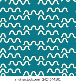 Geometric discontiuned beige white waves on a plain ocean blue background