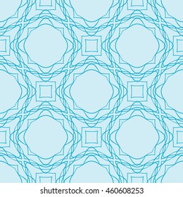 geometric distortion circular elements. pattern of interwoven lines and shapes. seamless texture. for interior design, wallpaper, printing and textiles. blue shades on a light blue background
