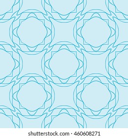 geometric distortion circular elements. pattern of interwoven lines and shapes. seamless texture. for interior design, wallpaper, printing and textiles. blue shades on a light blue background