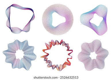 Geometric distortion grid gradient, futuristic style wave element collection, wavy graphic decoration