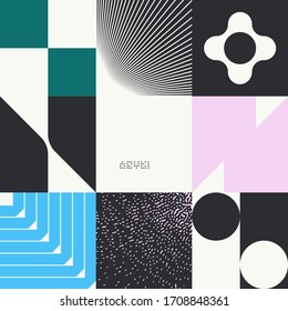 Estética de distrés geométrico en el diseño de patrones abstractos. Collage de gráficos vectoriales inspirado en el brutalismo, hecho con formas geométricas simples y textura gruesa, útil para el arte de póster y las impresiones digitales.