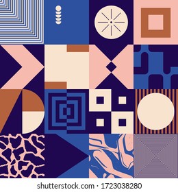 Estética de distrés geométrico en el diseño de patrones abstractos. Collage de gráficos vectoriales inspirado en el brutalismo, hecho con formas geométricas simples y textura gruesa, útil para el arte de póster y las impresiones digitales.