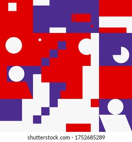 Geometric distress aesthetics in abstract pattern design. Brutalism inspired vector graphics collage made with simple geometric shapes and grunge texture, useful for poster art and digital prints.