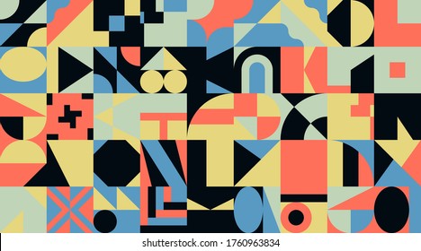 Estética de distrés geométrico en diseño de patrones abstractos. Collage gráfico vectorial inspirado en el brutalismo hecho con formas geométricas simples y textura gruesa, útil para el arte de afiches e impresiones digitales.