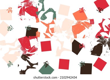 Geometric distress aesthetics in abstract pattern design. Brutalism inspired vector graphics collage made with simple geometric shapes and grunge texture, useful for poster art and digital prints.