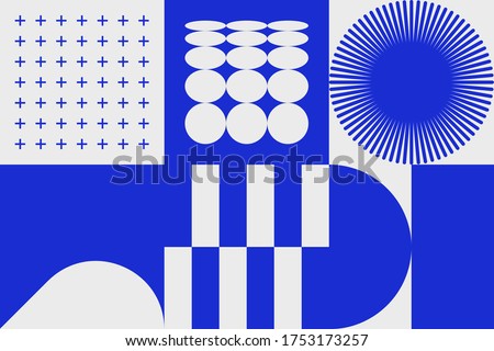 Geometric distress aesthetics in abstract pattern design. Brutalism inspired vector graphics collage made with simple geometric shapes and grunge texture, useful for poster art and digital prints.