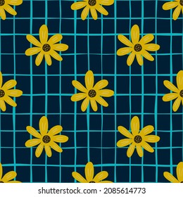 Geometric ditsy flowers seamless pattern. Vintage chamomile print. Bright floral ornament. Pretty botanical backdrop. Design for fabric , textile print, surface, wrapping, cover.