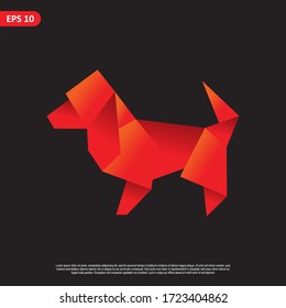 Geometric dog design vector, combined red and little bit orange color in black background. change able color and work well in both dark and light background