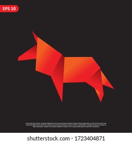 Vector de diseño de perro geométrico, rojo combinado y color anaranjado pequeño en fondo negro. cambiar el color y trabajar bien en el fondo oscuro y claro