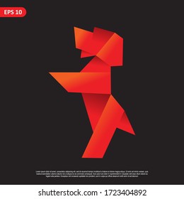 Geometric dog design vector, combined red and little bit orange color in black background. change able color and work well in both dark and light background
