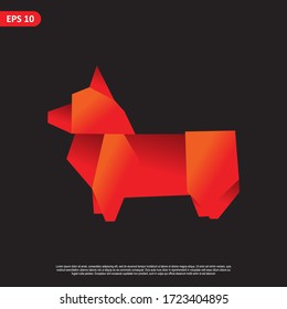Vector de diseño de perro geométrico, rojo combinado y color anaranjado pequeño en fondo negro. cambiar el color y trabajar bien en el fondo oscuro y claro