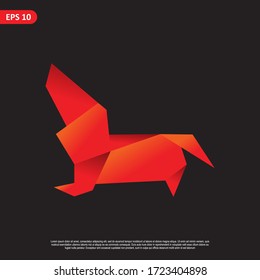 Geometric dog design vector, combined red and little bit orange color in black background. change able color and work well in both dark and light background