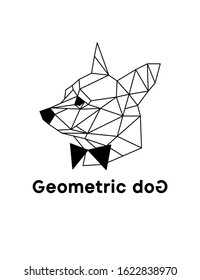 Geometric dog drawing.Vector black low poly poligonal triangle Chihuahua doggy silhouette logo isolated on white background.Wall sticker design.