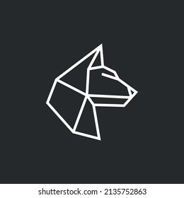 Geometric Dog Head. Abstract polygonal style. Line contour tattoo, emblem, t-shirt design vector illustration
