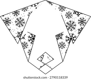Geometric dog head illustration, Snowflake pattern puppy art, Abstract winter theme dog portrait