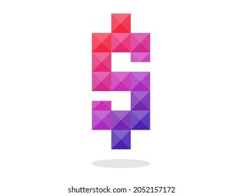 Geometric dollar icon with perfect combination of red-blue color. Vector illustration.