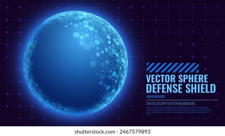 Geometrischer Kuppelschild auf dunklem Hintergrund. Futuristischer Glühschutz 3D-Kugel. Technologie Stil HUD Design Element. Sechseck-Kraftfeldschild. Vektorillustration. Digitales Sicherheitskonzept.